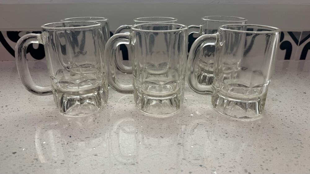 Vintage Set of 6 Heavy & Thick Beer Mug Root Glasses/Cup Tankard 4.5"